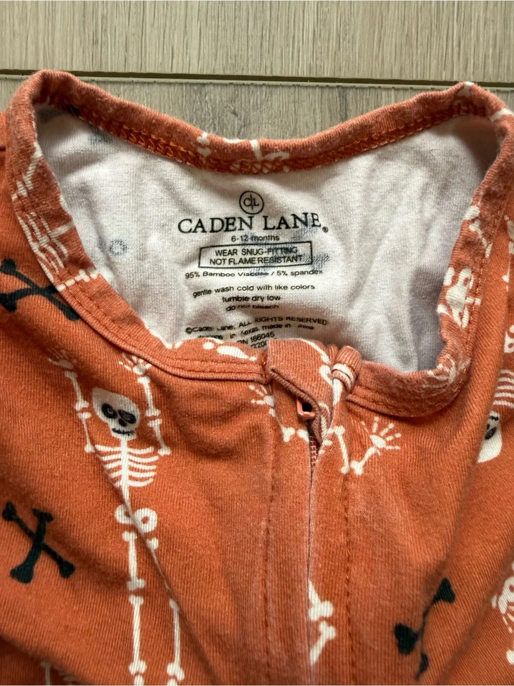 Caden Lane Halloween Orange Skeleton Print Footed One-Piece